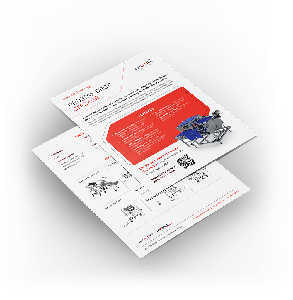 Prostax drop stacker spec sheet rendering