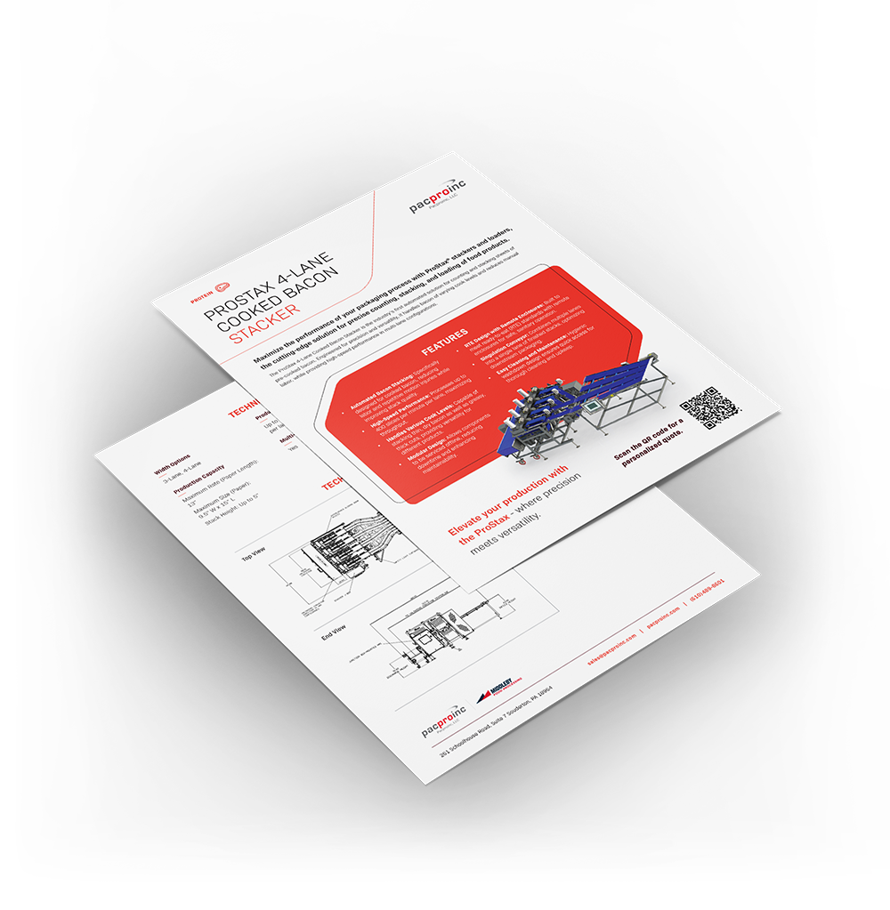 Prostax 4-lane cooked bacon stacker spec sheet rendering