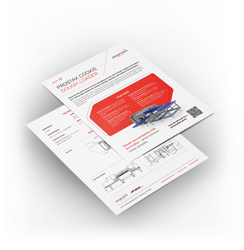 Prostax cookie dough loader spec sheet rendering